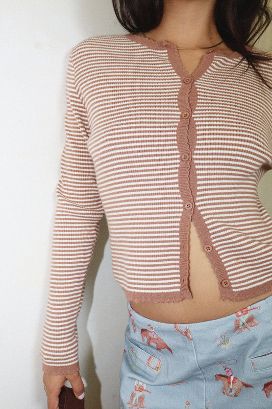 Soli Striped Knit Button Top