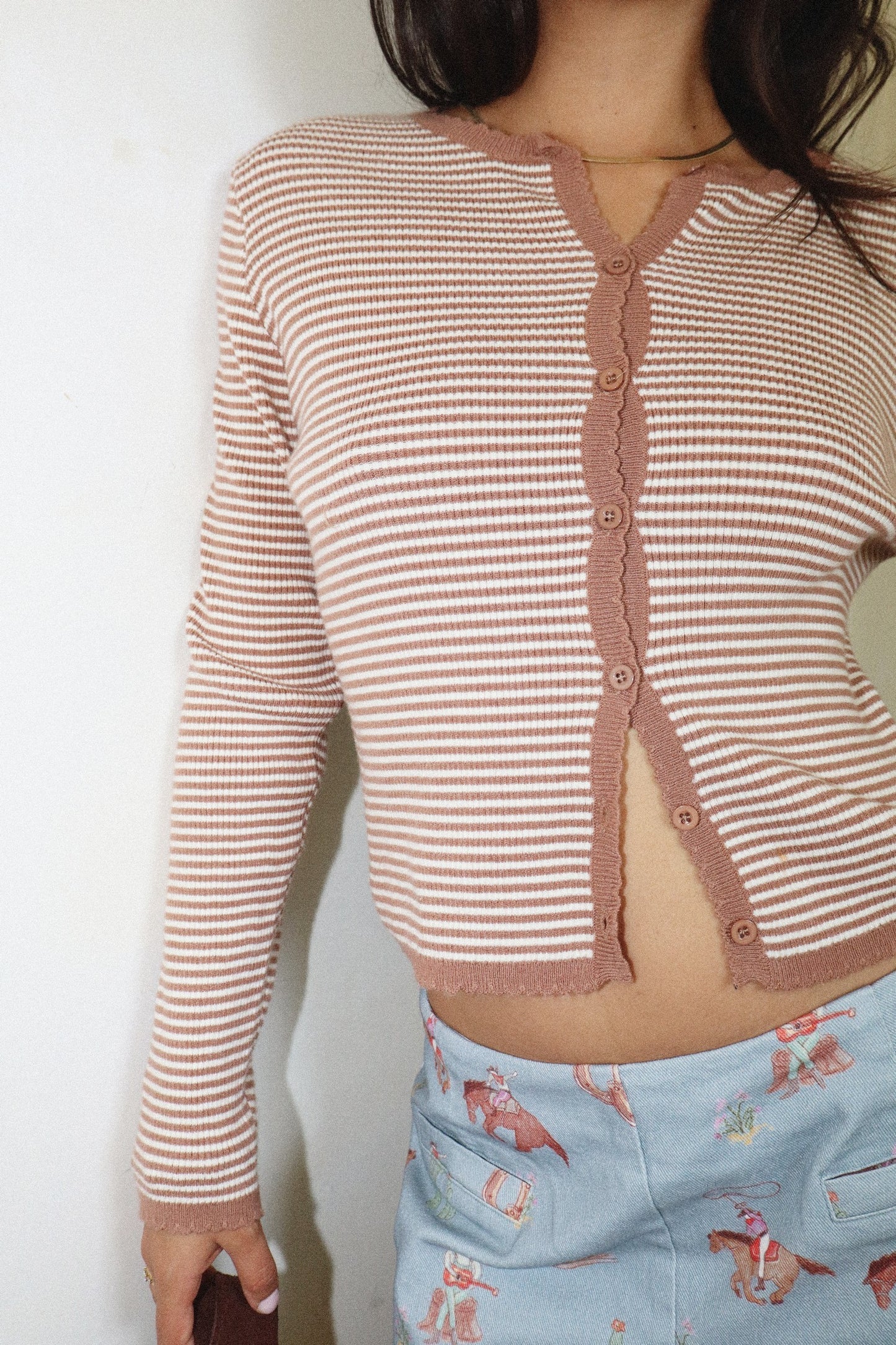 Soli Striped Knit Button Top